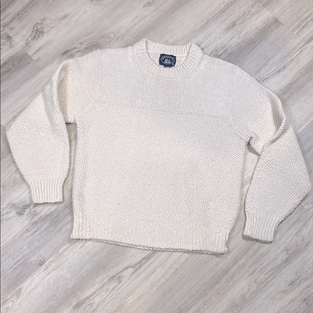 Vintage Cream Fisherman Made in USA Eclectic Grandpa Cotton Chunky Knit Sweater